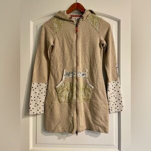 evy's tree Beige Zip-Up Patchwork Hoodie Cardigan Coat